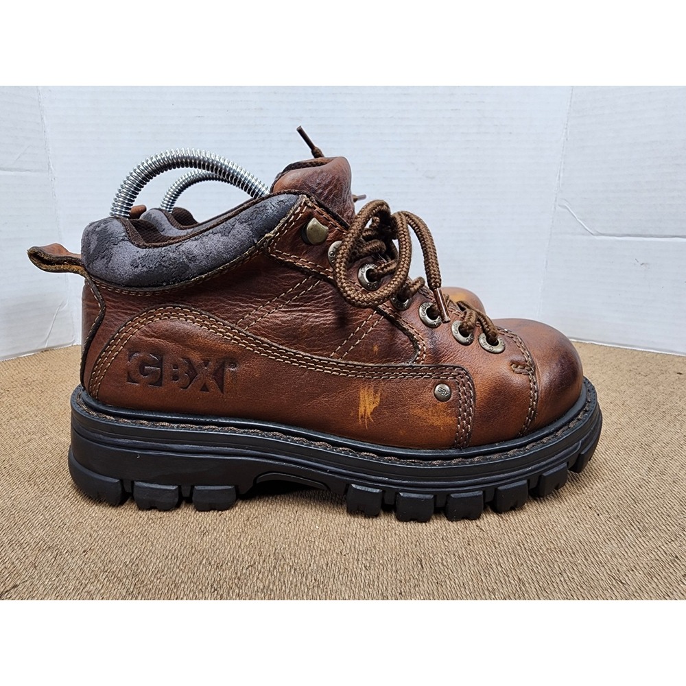 GBX 90s Y2K Streetwear Mens 7 M Chunky Leather Platform Boots Shoes Brown
